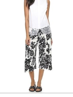 Rebecca Taylor Splashy Floral Print Culotte Black White Wide Leg 2